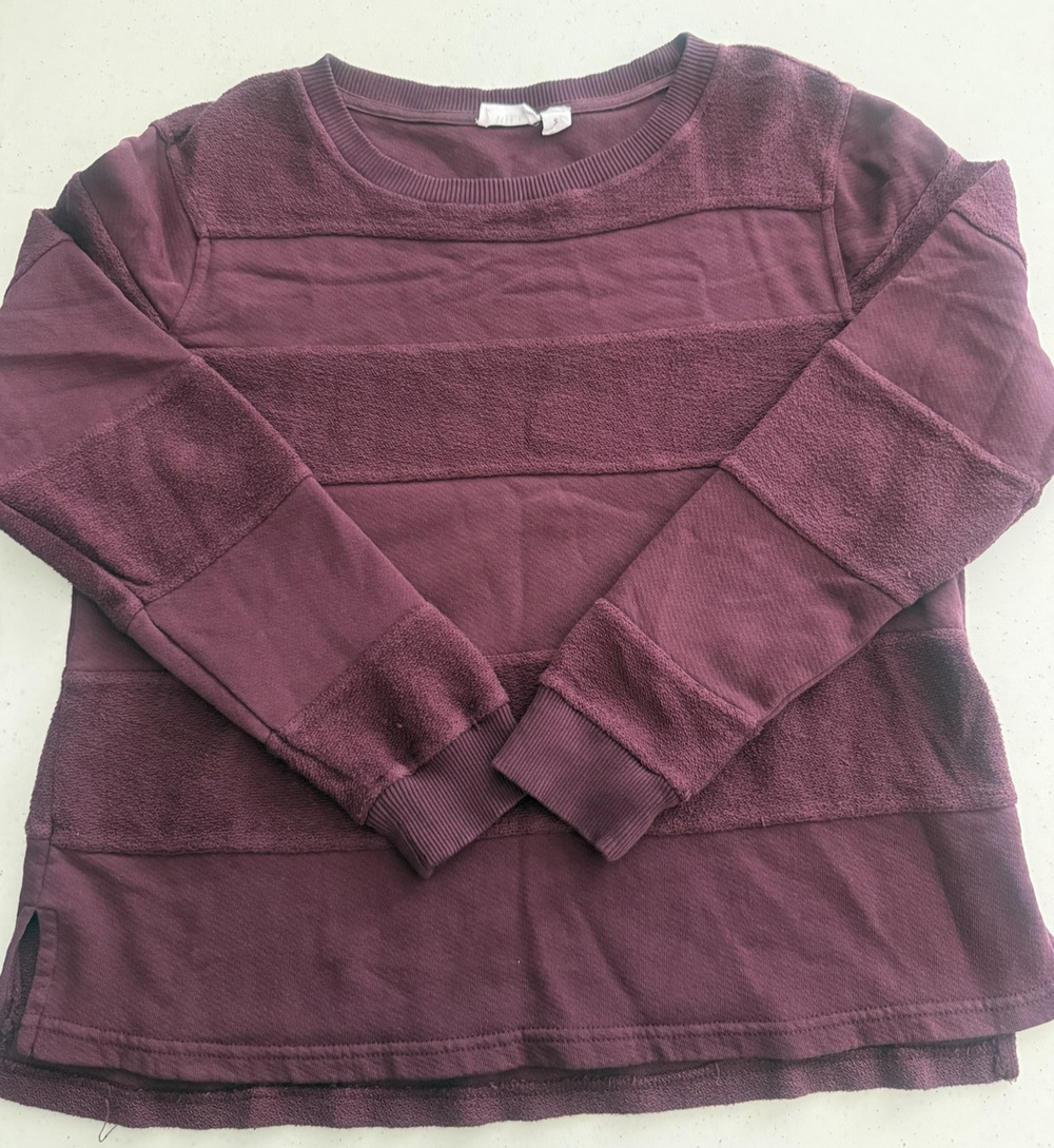WILT Womens Color Block Crewneck Sweatshirt Dark Fig Size S Long Sleeve Cotton
